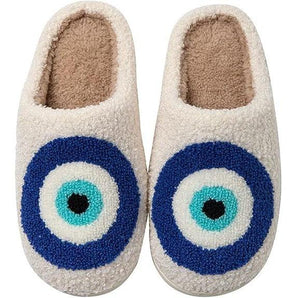 WHITE EVIL EYE SLIPPERS 36