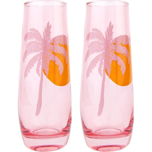 CHEERS STEMLESS GLASS CHAMPAGNE FLUTES DESERT PALMS - POWDER PINK SET OF 2