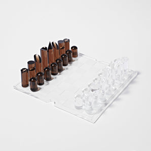 LUCITE CHESS & CHECKERS WHISKEY NOIR