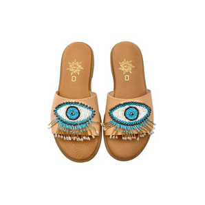 BEADED EVIL EYE OPEN TOE SLIPPER 39