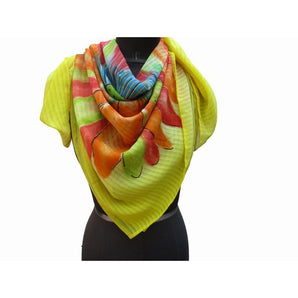YELLOW SCARF WITH MULTI COLOR FLOWERS